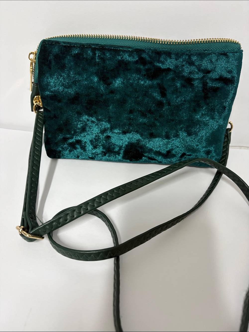 Velvet Crossbody Bag in Emerald Green